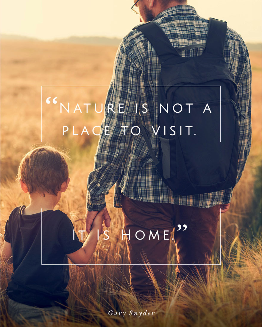 Hiker with backpack watching golden sunset, overlaid text reads 'This is not a photo visit but a memory'"