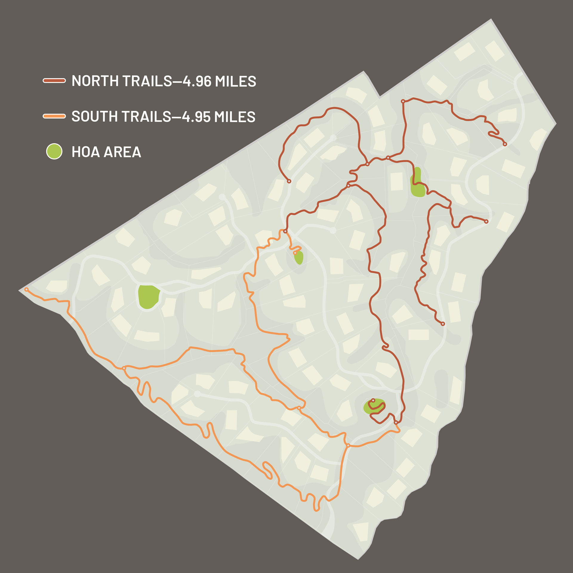 A graphic map illustrating the conservation land that Peacock Preserve is both a part of and surrounded by.